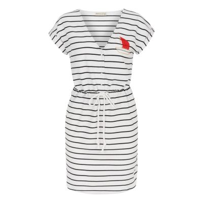 Nakış Detaylı Çizgili Midi Elbise