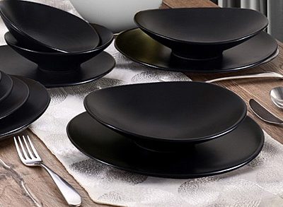 Oval Mat Siyah Yemek Takımı 24 Parça 6 Kişilik