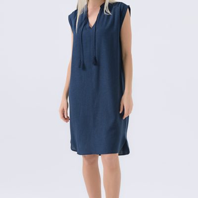 Püsküllü Keten Elbise