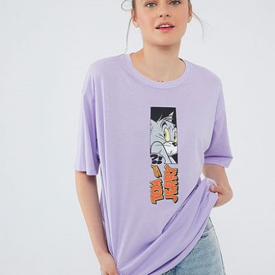 Tom Jerry Baskılı Mor Tişört