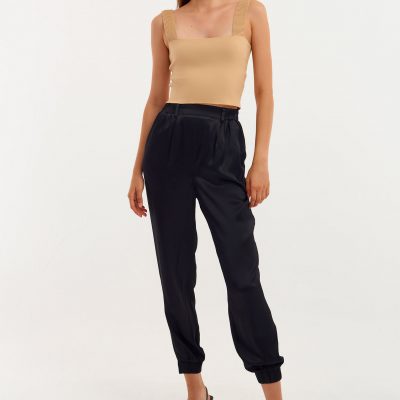 Siyah Saten Jogger Pantolon